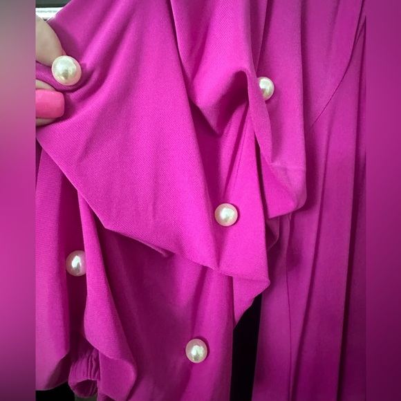 Brand NWT ๐ฉท Ivy Road Fuchsia Pink Dress Ruffle Pearl Beaded Sleeves ๐ Large ๐ - Picture 9 of 9